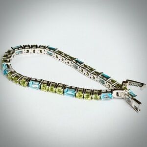 Blue TOPAZ & Green PERIDOT Tennis BRACELET Sterling SILVER 925 Multi Stone New